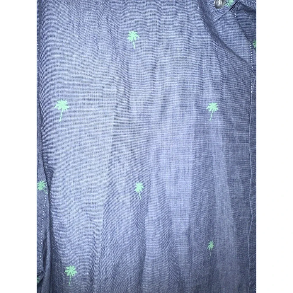 Banana Republic LUXE‎ POPLIN SHIRT Large Palm Tree Preppy Careercore Purple Teal